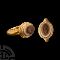 Roman Sardonyx Snake Gemstone in Medieval Gold Ring