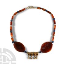 Western Asiatic Bead Necklace with Gold Pendant