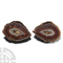 Natural History - Large Size Cut and Polished Malawi Agate Crystal Geode Pair.