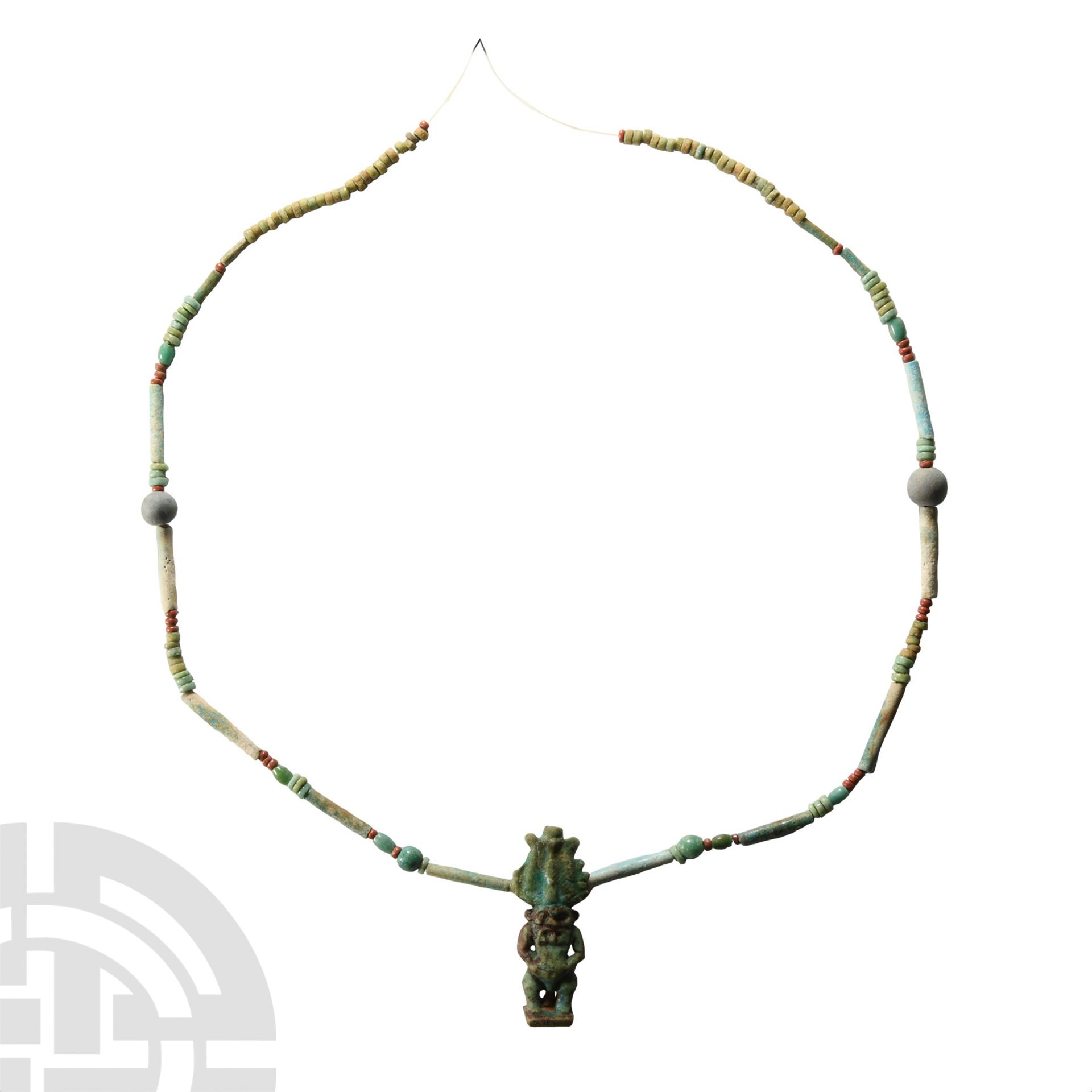 Egyptian Faience Bead Necklace String with Bes Amulet - Bild 2 aus 2