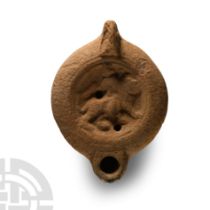 Roman Terracotta Oil Lamp with Cybele Riding a Lion