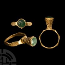 Byzantine Architectural Electrum Ring with Emerald Engraved with a Dove