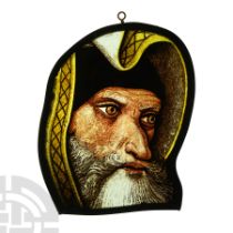 Medieval Stained Glass with Head of a Bearded Man