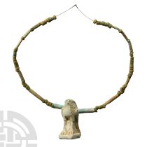 Egyptian Faience Bead Necklace String with Horus Amulet