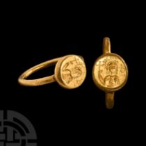 Byzantine Gold Ring with Figure Holding a Cross