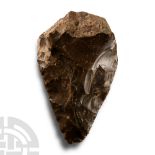 Superb Stone Age 'Dordogne' Toffee-Brown Knapped Flint Ficron Bifacial Handaxe