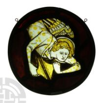 Medieval Stained Glass Panel with Angel in Flight