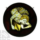 Medieval Stained Glass Panel with Angel in Flight
