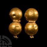 Western Asiatic Gold Double Bulb Earrings