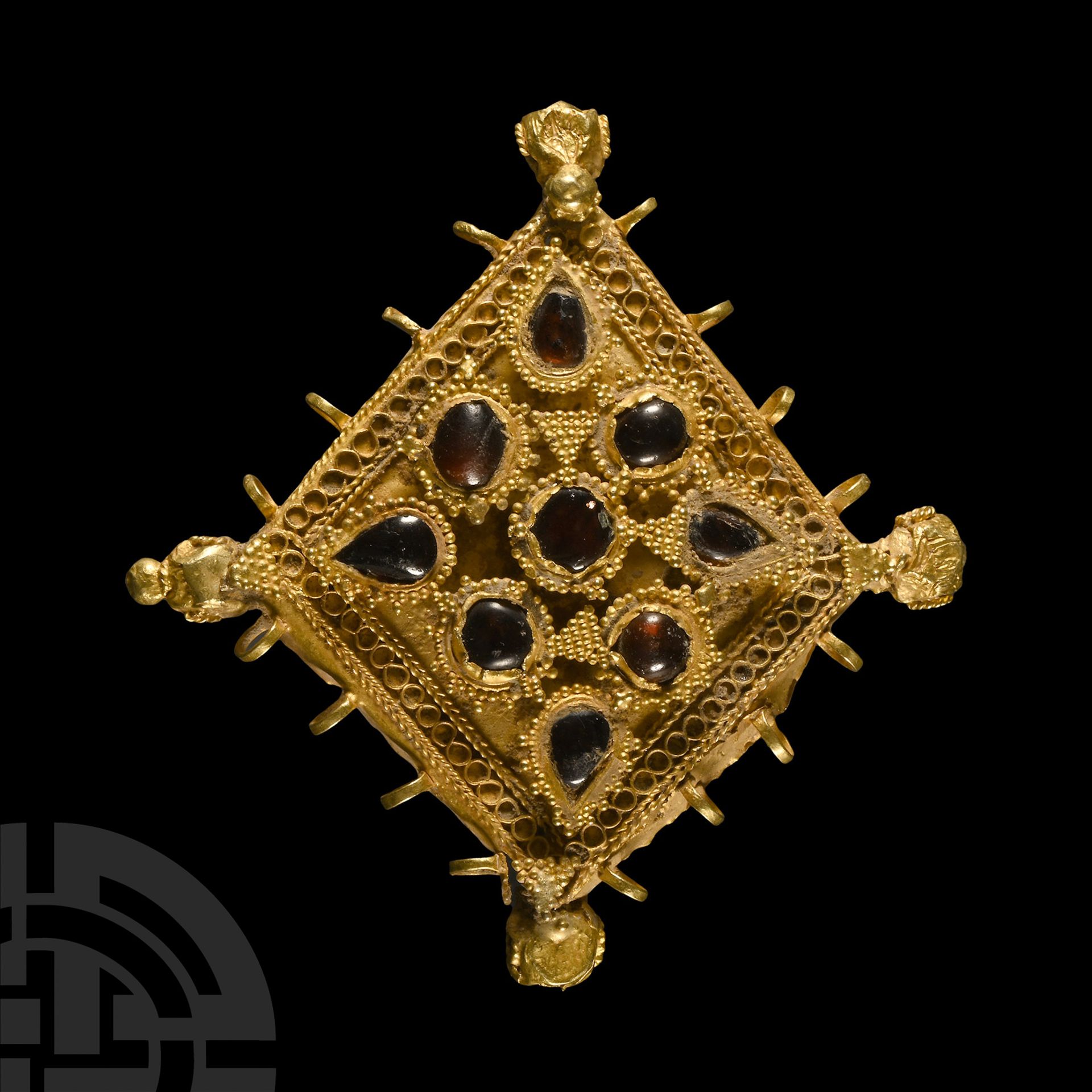 Western Asiatic Garnet-Set Gold Pendant Element