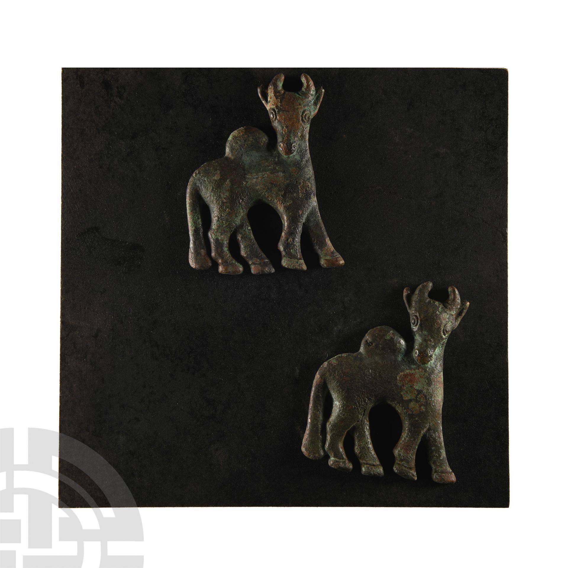 Luristan Bronze Horned Animal Attachment Pair