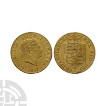 English Milled Coins - George III - 1817 - AV Gold Half-Sovereign