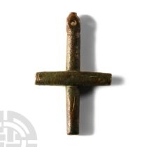 Byzantine Bronze Cross Pendant with Overlapping Bars