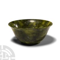Chinese Mottled Green Jade Bowl