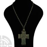 Post Byzantine Bronze Reliquary Cross Pendant