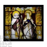 Medieval Stained Glass Panel with Saint Thomas and Saint Helena