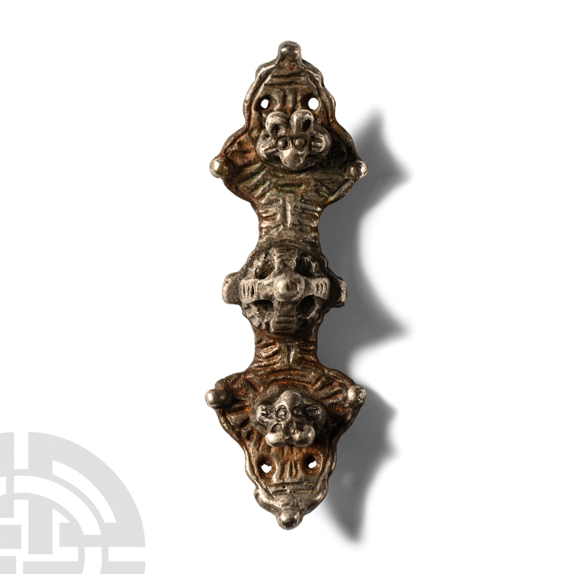 Scandinavian Viking Silver Equal-Arm Brooch with Animals