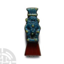 Egyptian Glass Bes Amulet in Gold Pin
