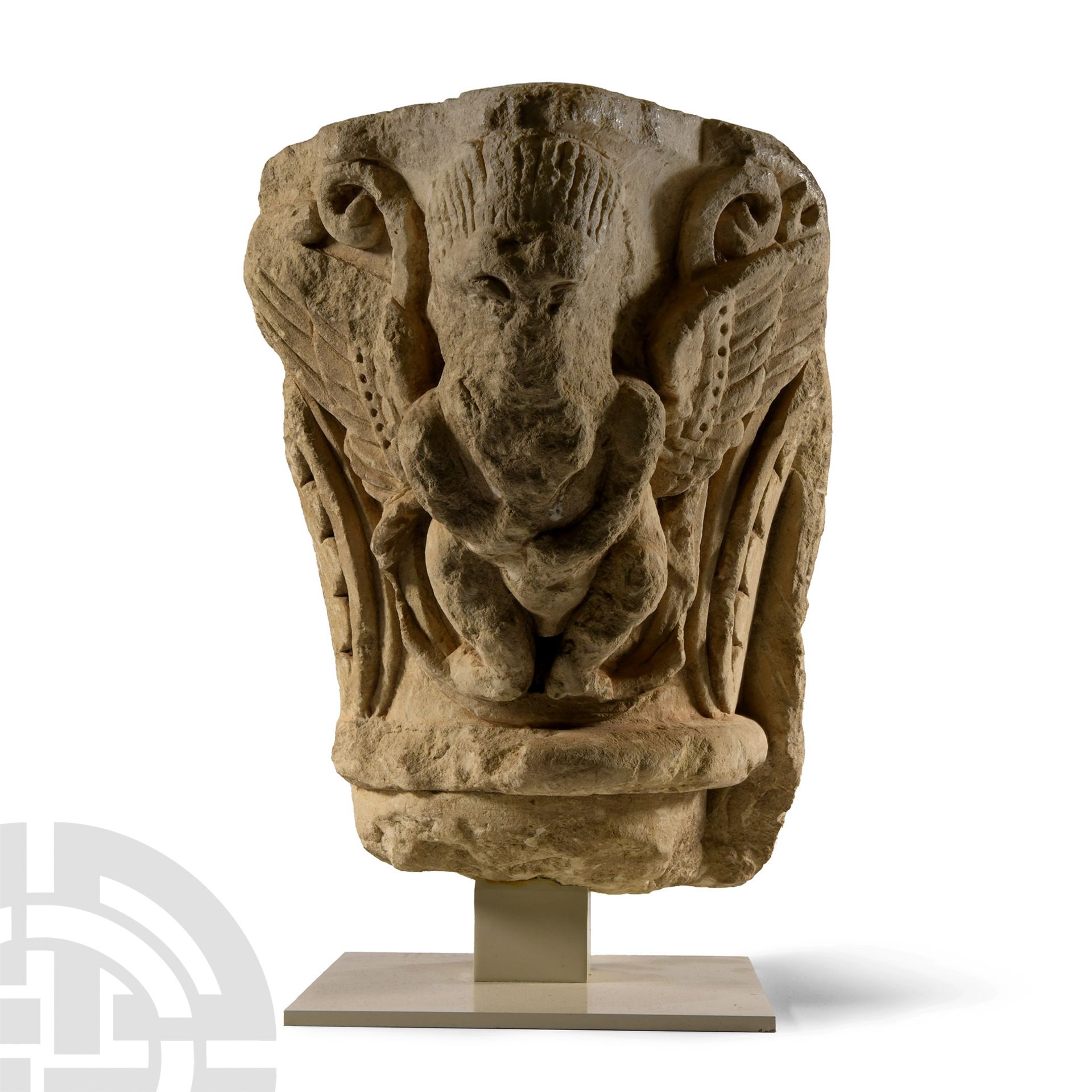 Medieval Marble Capital with Winged Demon