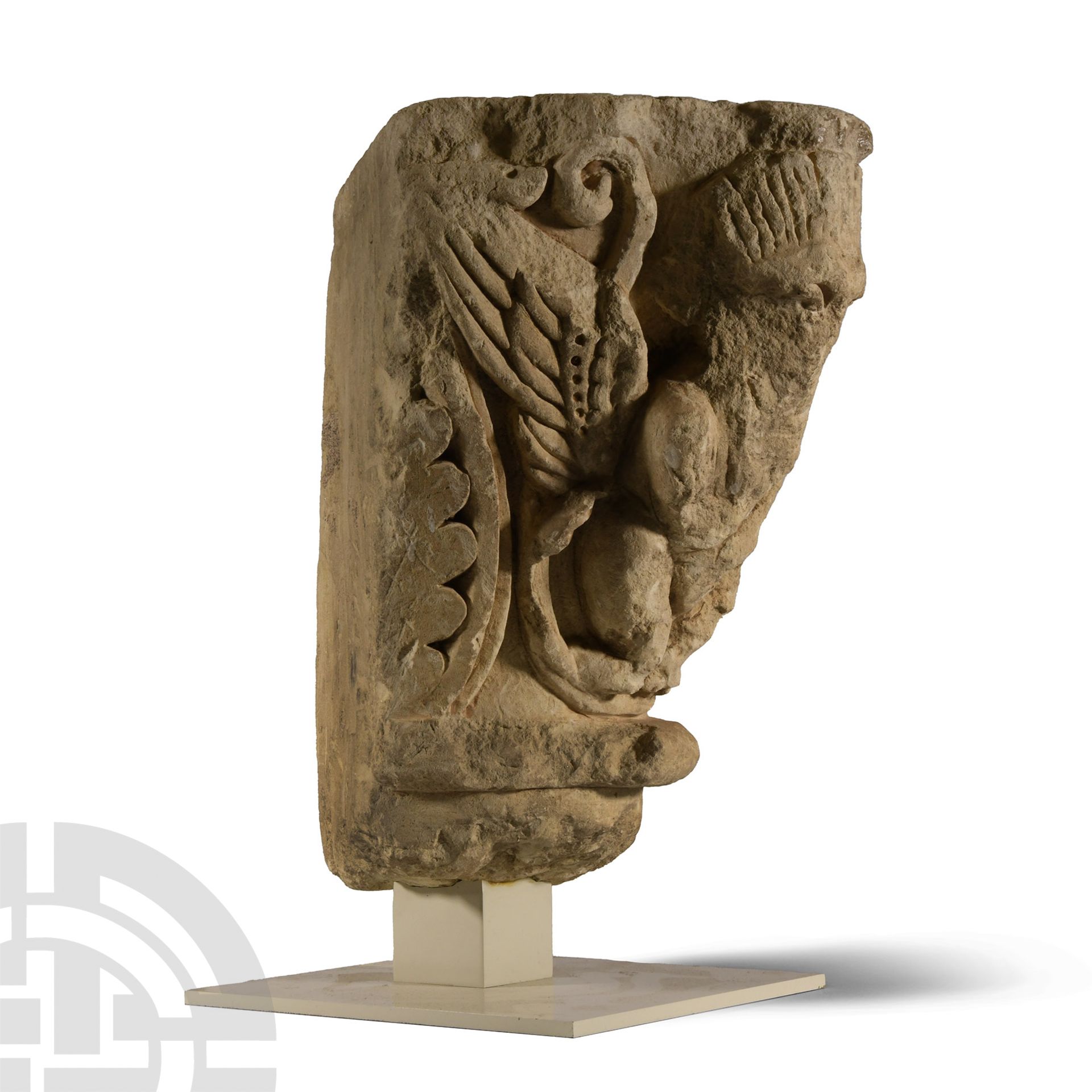 Medieval Marble Capital with Winged Demon - Bild 2 aus 3