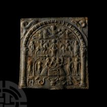 Roman Danubian Lead Votive Plaque with Sol and Helen of Troy