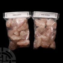 Natural History - Two Bags of Rose Quartz Crystal Chunks.