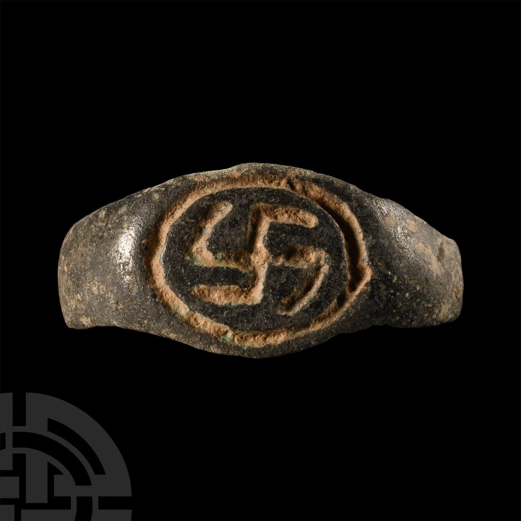 Greek Bronze Ring Bezel with Swastika