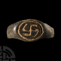 Greek Bronze Ring Bezel with Swastika