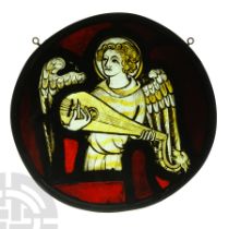 Medieval Stained Glass Panel with a Gittern-Playing Angel