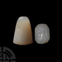 Neo-Babylonian Chalcedony Stamp Seal with King and Gryphon