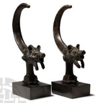 Roman Bronze Wild Boar Chariot Fitting Pair