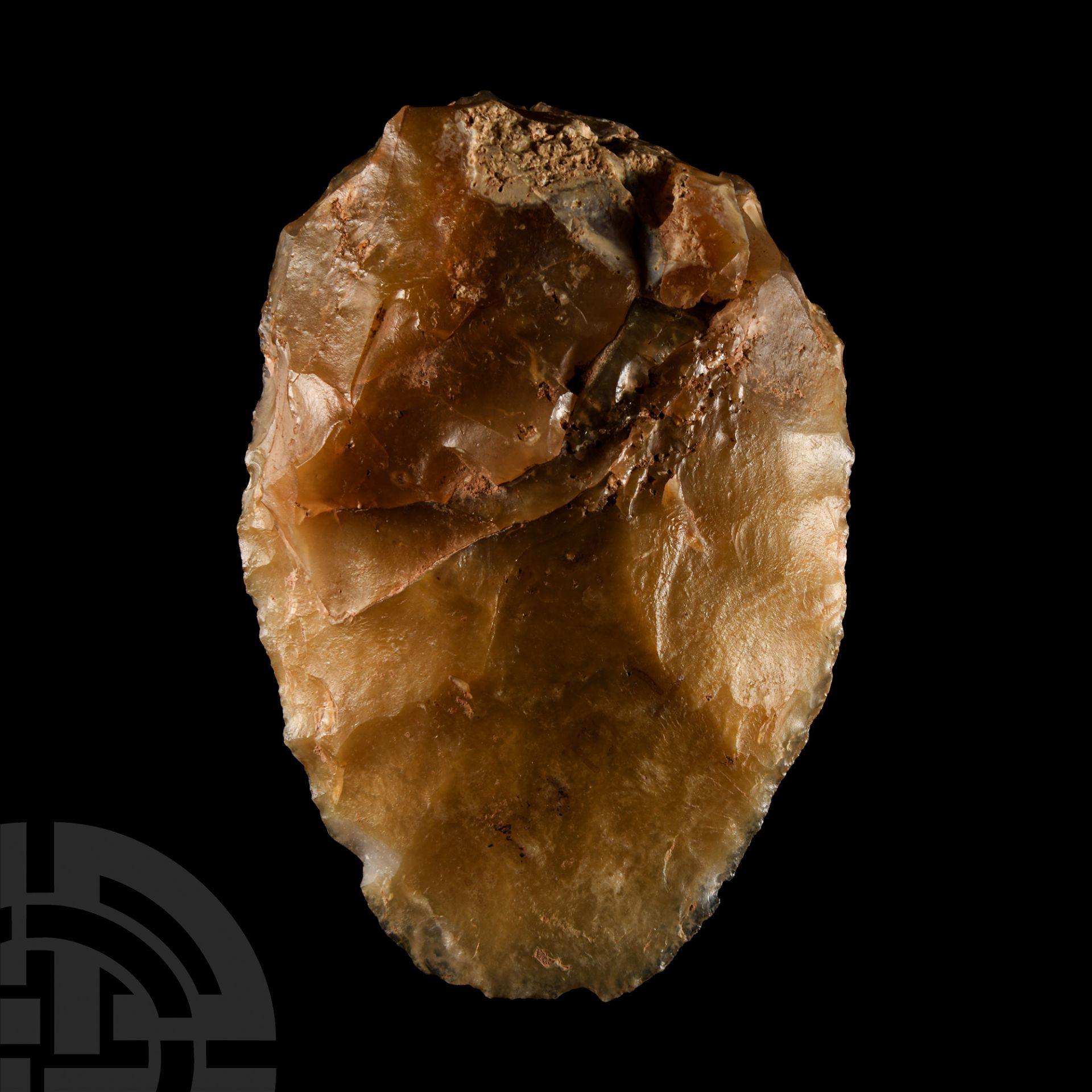 Attractive Stone Age 'Dordogne' Orange-Brown Chalcedony Bifacially Worked Handaxe - Image 3 of 3