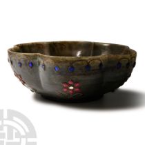 Green Stone Flower Bowl with Rubies