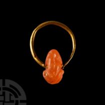 Old Babylonian Carnelian Frog Amulet on Gold Earring