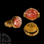Western Asiatic Gold Ring with Boar Gemstone