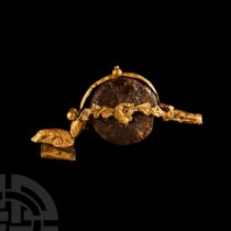 Etruscan Gold Fibula with Amber Disc