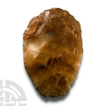 Attractive Stone Age 'Dordogne' Orange-Brown Chalcedony Bifacially Worked Handaxe