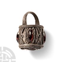 Pre Viking Scandinavian Silver Aroma Bucket Pendant with garnets