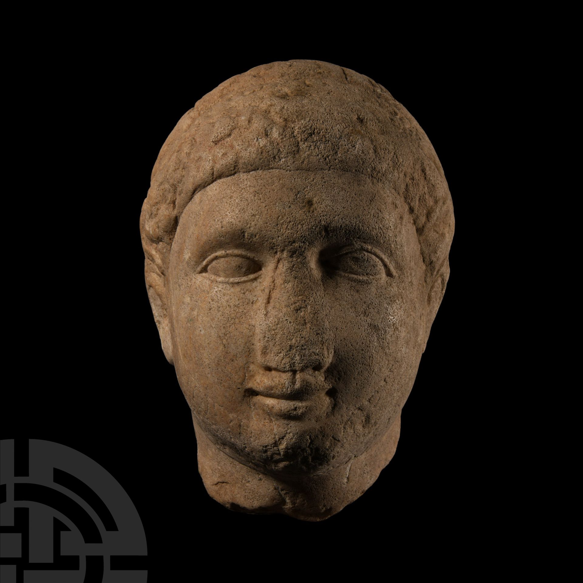 Cypriot Votive Limestone Head of a Young Man - Image 2 of 3