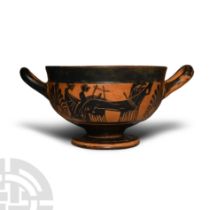 Greek Attic Black Figure Ware Kylix with Chariot Scene