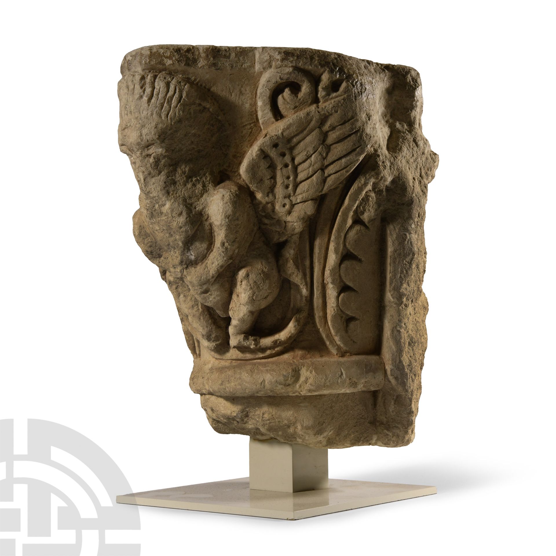 Medieval Marble Capital with Winged Demon - Bild 3 aus 3