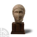 Cypriot Votive Limestone Head of a Young Man