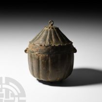 Medieval Bronze Ribbed Lidded Vessel