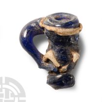 Miniature Roman Blue and White Glass Juglet