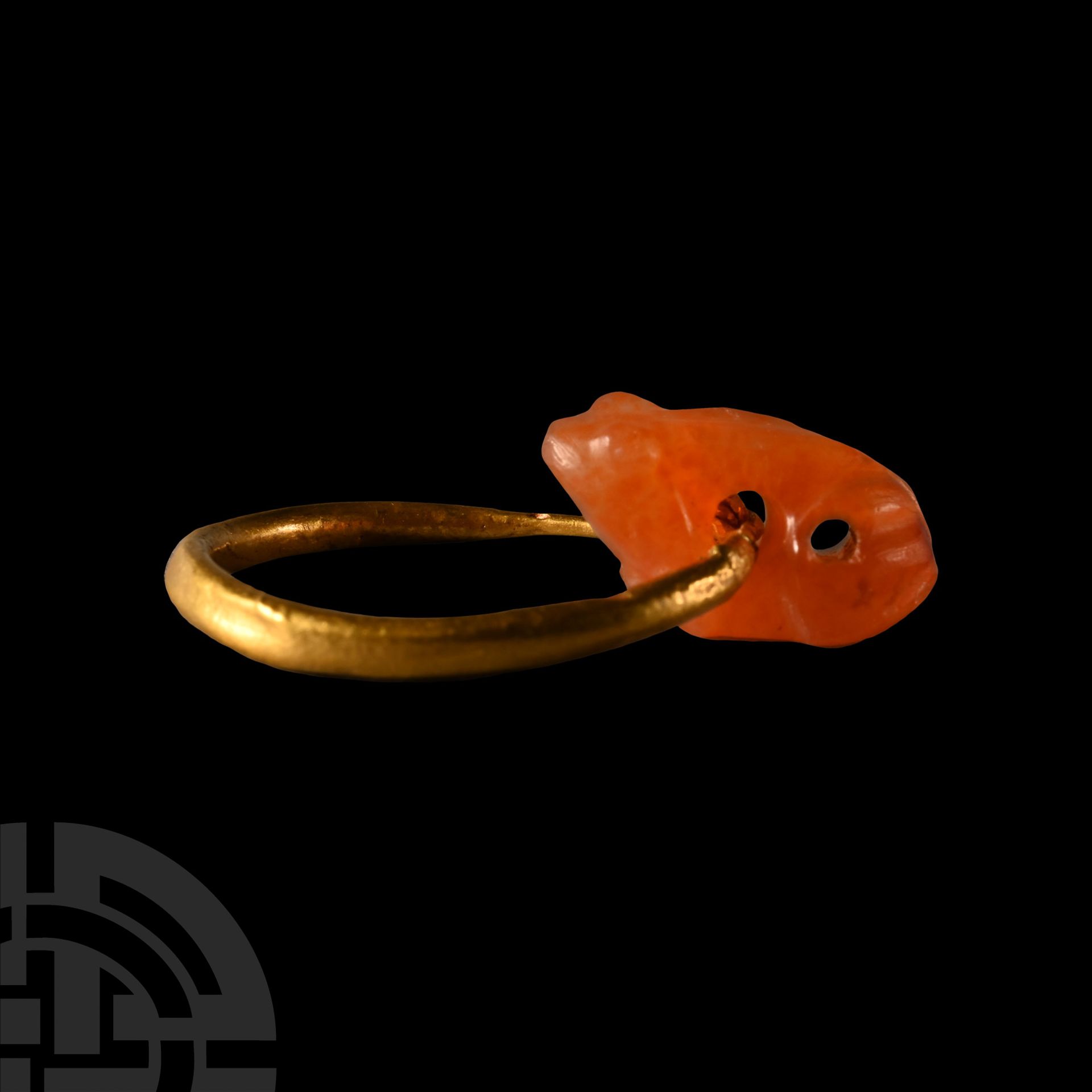 Old Babylonian Carnelian Frog Amulet on Gold Earring - Image 2 of 2