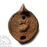 Roman Buffware Oil Lamp with Seahorse