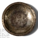 Byzantine Silver Offering Dish with Chi Rho and Inscription