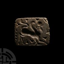 Large Mesopotamian Stone Stamp Seal with Lamassu