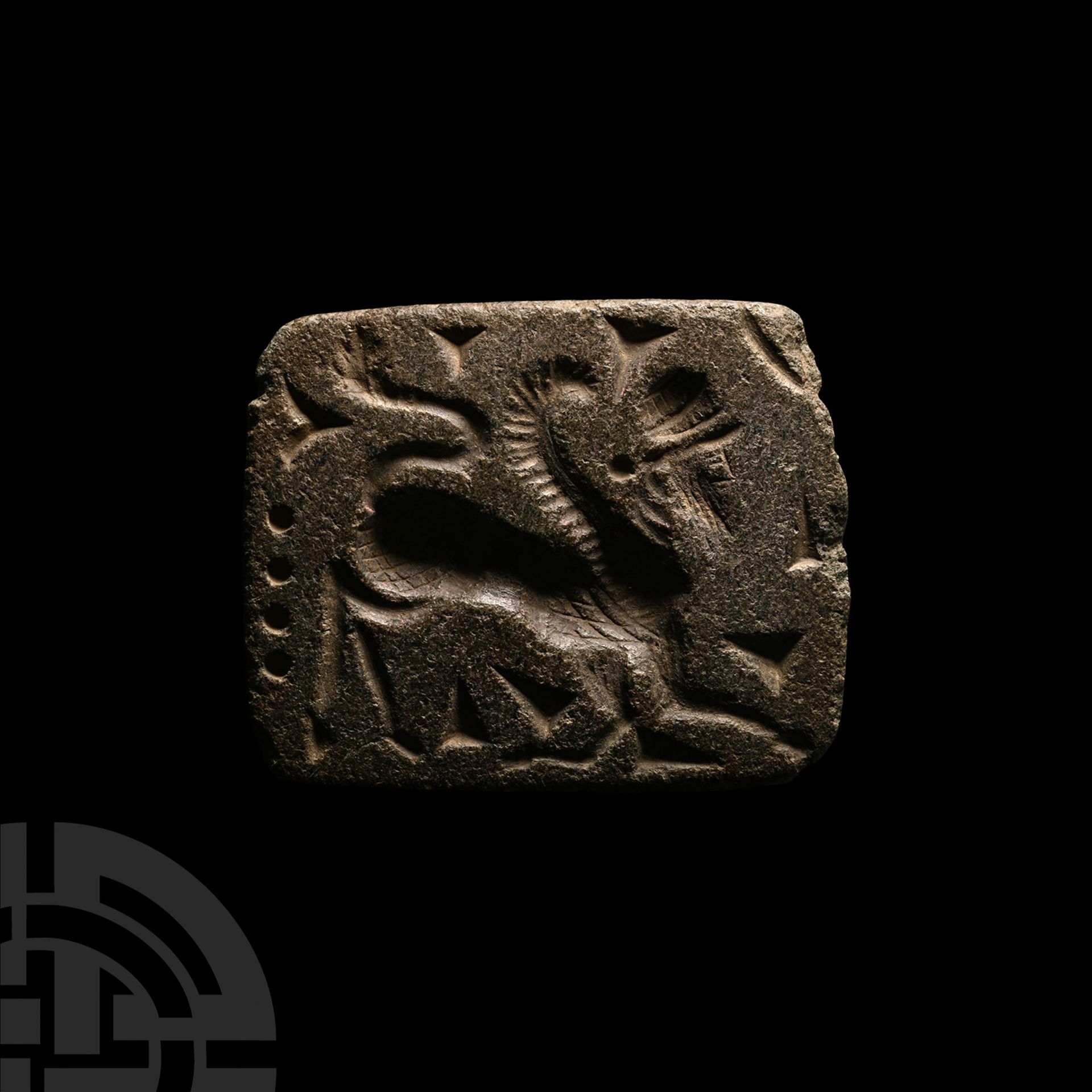 Large Mesopotamian Stone Stamp Seal with Lamassu
