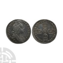 English Milled Coins - William III - Chester 1697 - AR Sixpence